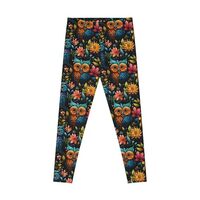 Flowery Owl Print Leggings, Colorful Bird Pattern, Floral Activewear, Stretchy Workout Pants, Festiv