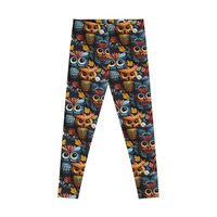 Cute Owl Print Leggings, Colorful Bird Pattern, Stretchy Workout Pants, Festival Activewear, Trendy 