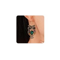 Vintage Owl Drop Earrings, Antique Gold, Colorful Crystal Rhinestone Design, Boho Style Dangle Hook