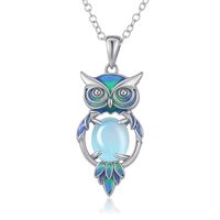 Tiehuoxia Owl Necklace Sterling Silver Blue Moonstone Owls Pendant Jewelry Birthday Animal Gifts for