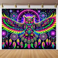 BlissYard Owl Dreamcatcher Blacklight Tapestry Wall Art 78x59 Inch Neon Psychedelic Glow in Dark Bac