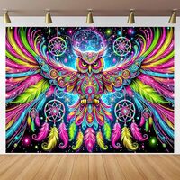 cBlissYard Psychedelic Blacklight Tapestry Banner 79x59 Inch Neon Tapestry Owl Vibrant Dreamcatcher 