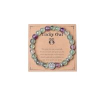 MAIBAOTA Owl Bracelet Owl Gifts for Women 8 mm Round Fluorite Gemstones Stretch Bracelet