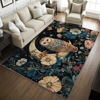 Phtbz Owl Rugs for Bedroom -Wildflower Rug, 4x5 ft, Botanical Florals Area Rug, Moon Bird Washable R