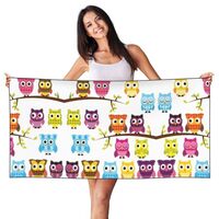 DRTGEDS Owls On Tree Branches Printing Peach Skin Velvet Beach Towel Quick Dry Absorbent for Camping