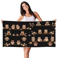 DRTGEDS Cute Brown Cartoon Owls Printing Peach Skin Velvet Beach Towel Quick Dry Absorbent for Campi