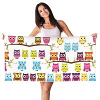 DRTGEDS Owls On Tree Branches Printing Peach Skin Velvet Beach Towel Quick Dry Absorbent for Camping