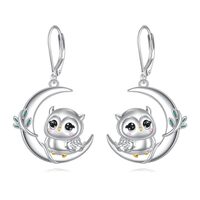 Owl Earrings for Women 925 Sterling Silver Owl Moon Dangle Leverback Earrings Animal Moon Jewelry Gi