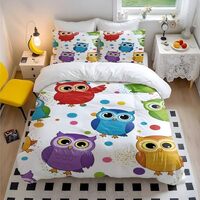 Cartoon Owl Dream Catcher Duvet Cover Twin - Whimsical Boho Bedding Set for Kids Girls Boys Ultra So
