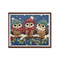 WRTCPOC Owls Wearing Scarves Needlepoint Cross Stitch Kits,Christmas Winter 11CT Pre-Printed Pattern