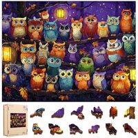 Mocfesk Wooden Puzzles for Adults, Owl Party Puzzles 500 Pieces, Unique Shaped Jigsaw Puzzles for Ad