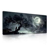 Moonlit Tree Owl Scene Mouse Pad, Night Sky Mousepad with Tree and Owl Mousepad - Large Non - Slip D