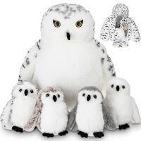 Hollowfly 5 Pcs Snowy Owls Plush Toy Gift Set 12.6" Mom Owls with 4 Cute Babies Stuffed Animal 