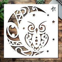 Tribal Moon Owl Stencil, Reusable Plastic Template for Arts and Crafts, 5.5 x 5.5 inches