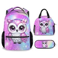 BEOIIBIRD Backpack with Lunch Box for Girls - Set of 3 Owl Backpacks Matching Combo for Kids - Pink 