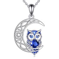 Vadmans Owl Birthstone Necklace Sterling Silver Celtic Moon Pendant Royal Blue Cubic Zirconia Owl Je