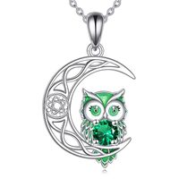 Vadmans Owl Birthstone Necklace Sterling Silver Celtic Moon Pendant Green Cubic Zirconia Owl Jewelry