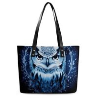 Fashion Commuter Tote Bag, Large Work Handbag, Fantasy Beautiful Owls Art Leather One Shoulder Shopp