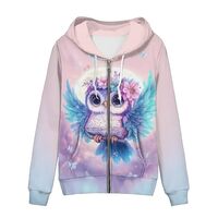 Uourmeti Floral Owl Women Zip Up Hoodie Sweatshirt Y2K Jacket with Zipper Winter Thin Coats Winter T