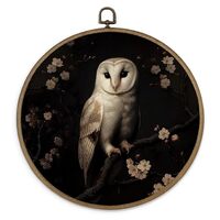 Gnmduw Vintage Moody Barn Owl Wall Art Framed, Dark Academia Whimsical Owls Round Hanging Wall Decor