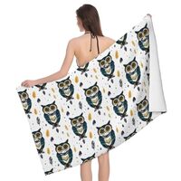 DXITROMI Quick Dry Beach Towel - Green Feather Owl Print Bath Towels for Bathroom, Microfiber Towels