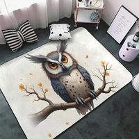 Cute Gray Owl Print Area Rugs for Living Room Bedroom, Washable Soft 3x5 Throw Rugs Non Slip Carpet 