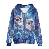 Frymappies Owl Fall Hooded Sweatshirts for Women Full Zipper Hoodie Goth Rose Y2K Plus Size Jackets 