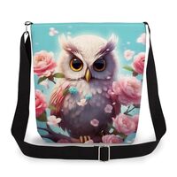 LiuenMgg Floral Owl Print Canvas Crossbody Bag, Adjustable Strap Lightweight Purse with Top Zipper &