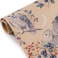 Aimyoo Christmas Wrapping Paper - 17 Inch x 16.4 Feet Mini Roll - Cute Owls Night Woodland Design fo