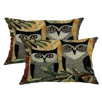 Owl Throw Pillow Covers Set of 2, Black White Forest Owl Decorative Cushion Cases, Cozy Seasonal Rus