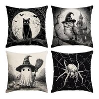 Neatee Living Halloween Pillow Covers 14x14 Set of 4 Ghost Cat Spider Owl Decorative Throw Pillows C