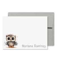 Chirpy Birdsong 3 Owl | Personalized Stationery | Flat Note Cards and Envelopes | Birds, Kids | kai 