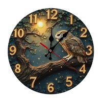 Wall Clock Owl Tree Night Sky Decor Home 2D No Led 10 Inch Silent Wall Clock Battery Operated, Frame