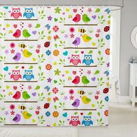 Manfei Cartoon Owl Fabric Shower Curtain,Cute Birds Animal Pattern Shower Curtains for Bathroom,Wate