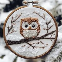 Punch Needle kit for Beginners DIY Embroidery – Winter owl on Snow Scene, Punch Stitching kit