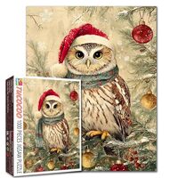 Christmas Animal 1000 Piece Jigsaw Puzzles for Adults Owl Wearring Christmas Hat Painting Jigsaw Puz
