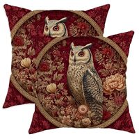 Autumn Owl Pillow Covers Set of 2, Deep Red Floral Decorative Throw Pillows, Vintage Home Decor for 