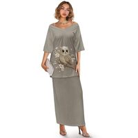 PJHEQOXE Owl Pattern Puletasi Plus Size Maxi Dress for Women Casual Summer Sundress V-Neck 3/4 Sleev