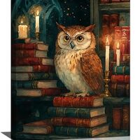 Vintage Owl Book Wall Art Rustic Library Canvas Owl Wall Decor Owls Painting Prints Pictures Artwork