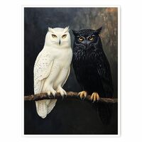Mystical Black and White Owl Wall Art – Gothic Animal Portrait Canvas Print with Dark Backgrou