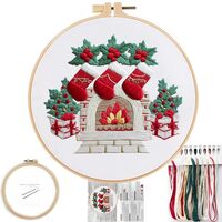 FONNUY Crewel Christmas Embroidery Kit for Beginners, Cross Stitch Set Winter Snow Scene Pine Owl Pa