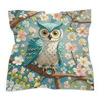 LYHVSFJW Owl Spring Flowers Turquoise Women's Silk-Like Fashion Head Scarf Versatile Satin Squa