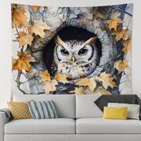 Fall Owl Bird Tapestry Wall Hanging, Autumn Tree Hole Tapestry for Bedroom Men Women Boy Girl, Small