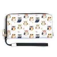 Leather Wristlet Wallets for Women - Cute Owls Print Small Ladies Wallet Hand Purse with Zipper