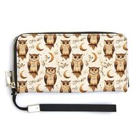 Leather Wristlet Wallets for Women - Owl Moon Print Small Ladies Wallet Hand Purse with Zipper