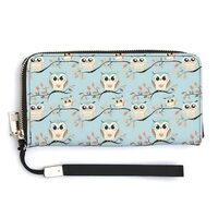 Leather Wristlet Wallets for Women - Cartoon Owl Print Small Ladies Wallet Hand Purse with Zipper