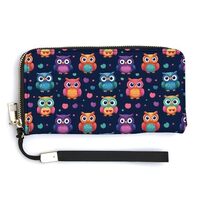 Leather Wristlet Wallets for Women - Cute Owl Colorful Print Small Ladies Wallet Hand Purse with Zip