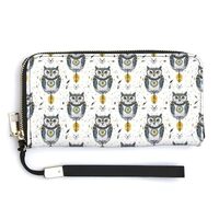 Leather Wristlet Wallets for Women - Simple Owl Print Small Ladies Wallet Hand Purse with Zipper