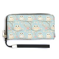 Leather Wristlet Wallets for Women - Heart Owl Print Small Ladies Wallet Hand Purse with Zipper