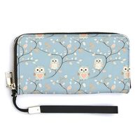 Leather Wristlet Wallets for Women - Cute Owl Heart Print Small Ladies Wallet Hand Purse with Zipper